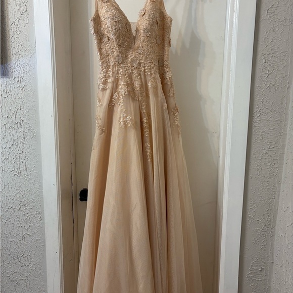 Xscape Champagne Satin Dress - Picture 1 of 7
